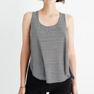 MADEWELL Strum Tank Top Racerback Side Slit Doran Stripe Black White Size Medium